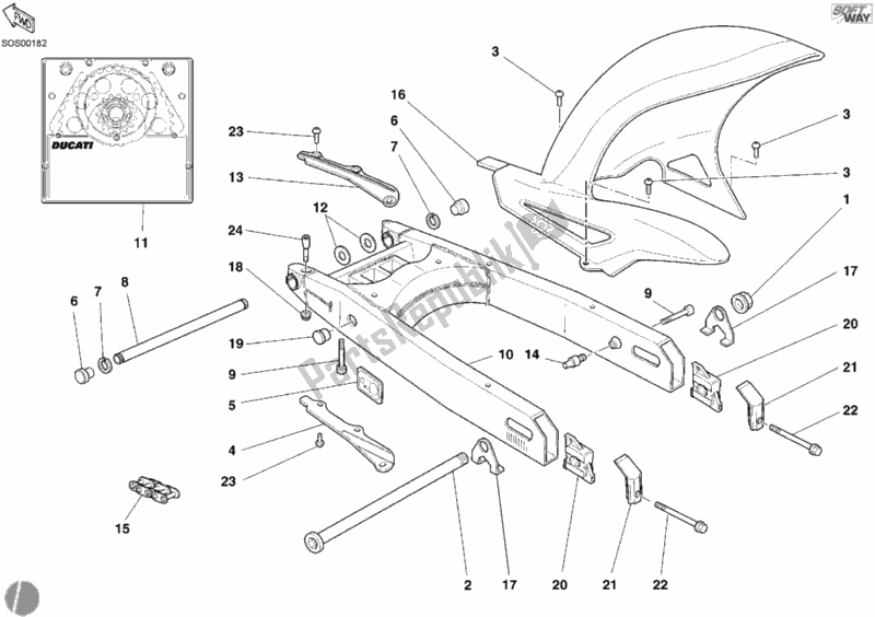 Toutes les pièces pour le Bras Oscillant du Ducati Sport ST4 S USA 996 2005